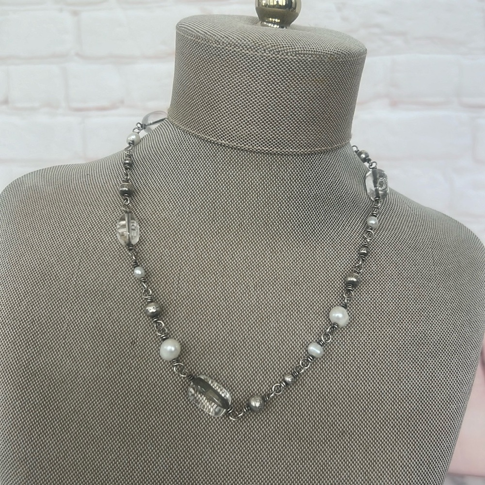 SILPADA freshwater pearl clear crystal sterling silver bead  NECKLACE SIZE 15.5”